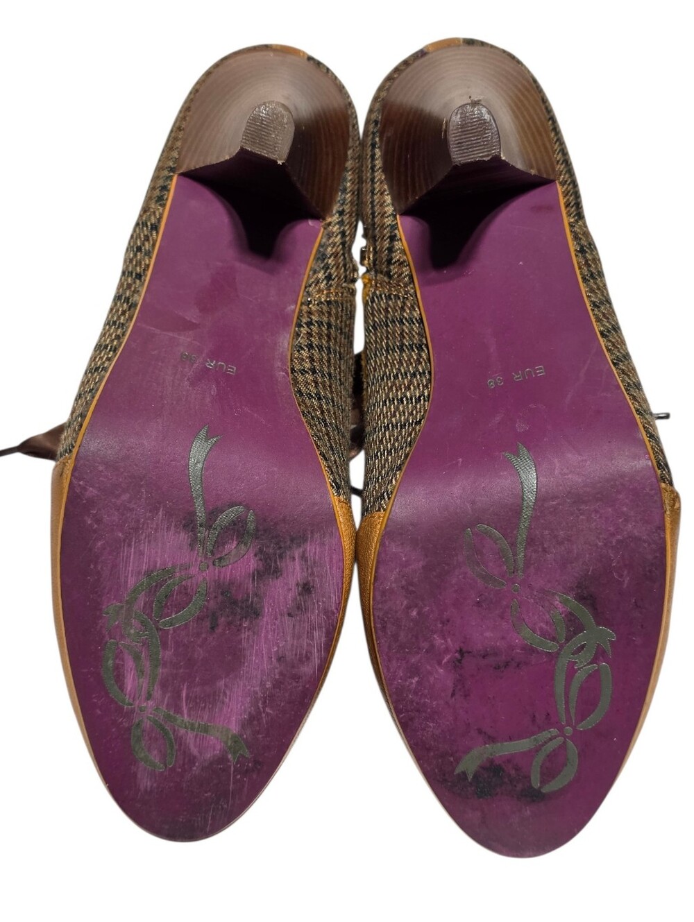 POETIC LICENSE "BETSEY'S BUTTONS" TWEED LACE-UP HEELED OXFORD ANKLE BOOTIES SZ7 - Picture 10 of 14